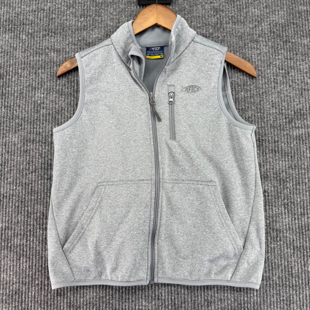 AFTCO Fleece Fishing Vest Kids Medium M Gray Excellent AFTECH Full Zip Layer